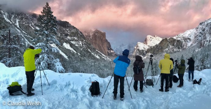 Photographers at Tunnel View after a snowstorm, Yosemite