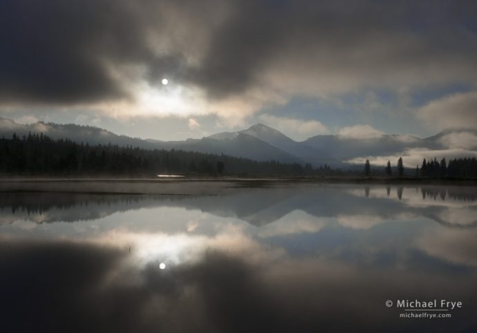 Sun breaking through Mist, Tuolumne Meadows, Yosemite NP, CA, USA