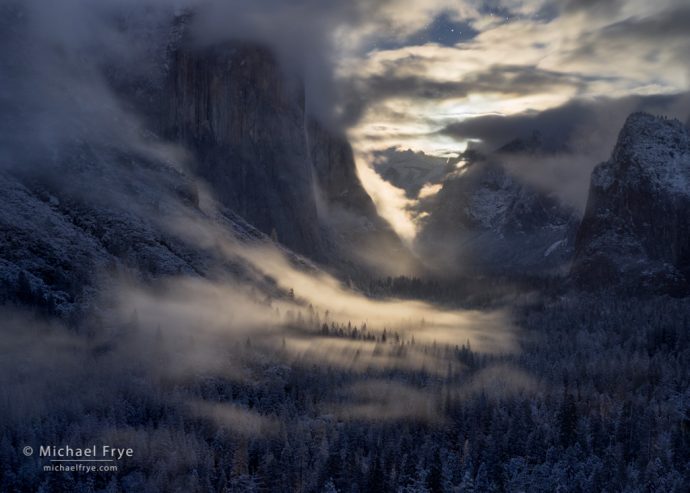 Clearing storm by moonlight from Tunnel View, Yosemite NP, CA, USA