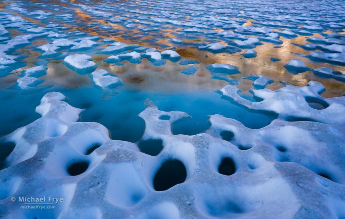 Reflections in melting ice, Inyo NF, CA, USA