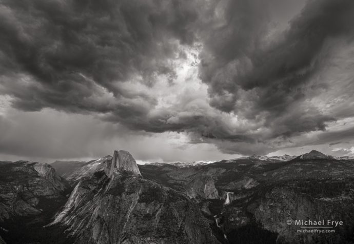 Storm clouds over Half Dome and Nevada Fall from Glacier Point, Yosemite NP, CA, USA