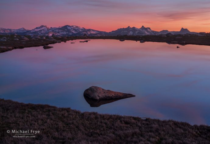 Sunset on an alpine tarn, Yosemite NP, CA, USA