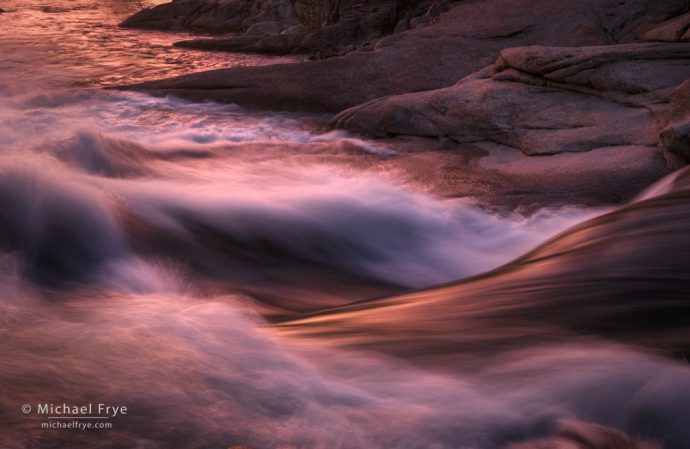 Sunset glow on the Tuolumne River, Yosemite NP, CA, USA