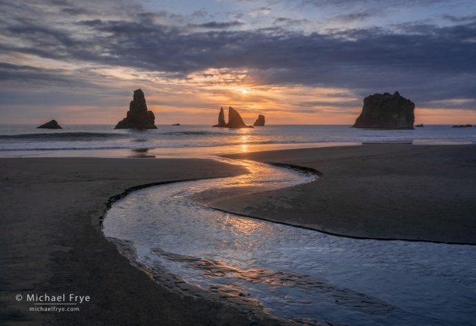 Creek flowing into the Pacific Ocean, Oregon coast, USA