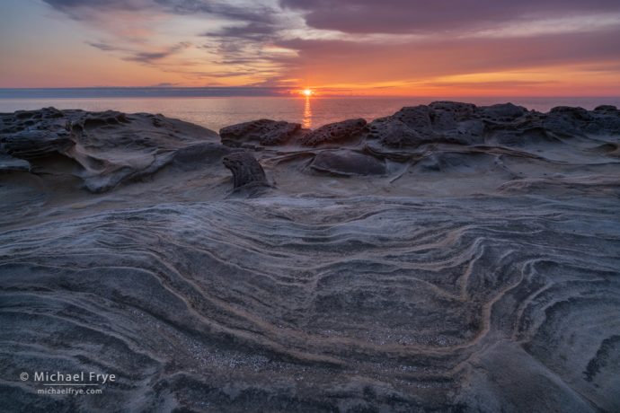 Sunset and sandstone formations, Oregon coast, USA