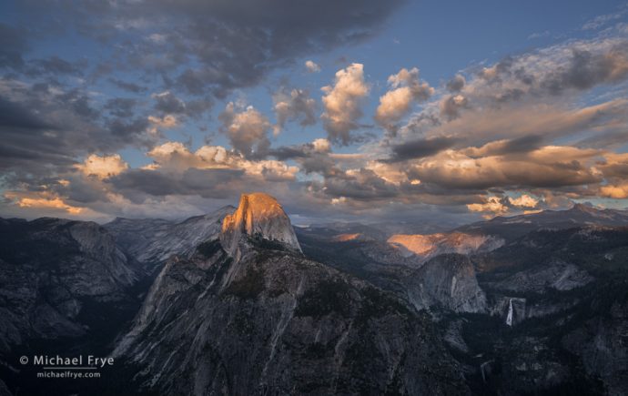 Half Dome and Nevada Fall at sunset from Glacier Point, Yosemite NP, CA, USA