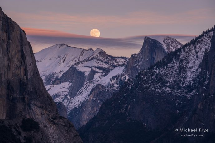 Moon rising above Half Dome and Cloud's Rest, Yosemite NP, CA, USA