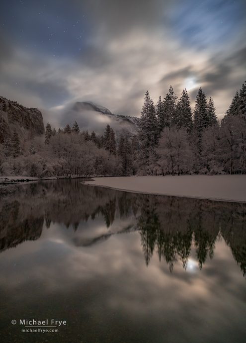 Half Dome and the Merced River by moonlight, Yosemite NP, CA, USA