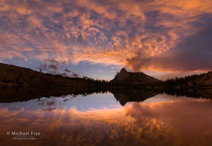 Sunset over an alpine lake, Yosemite NP, CA, USA