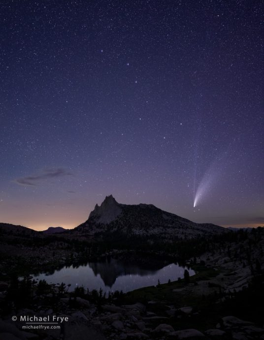 The Big Dipper and Comet NEOWISE over an alpine lake, Yosemite NP, CA, USA