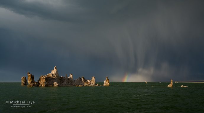 Rainbow and storm clouds, Mono Lake, CA, USA