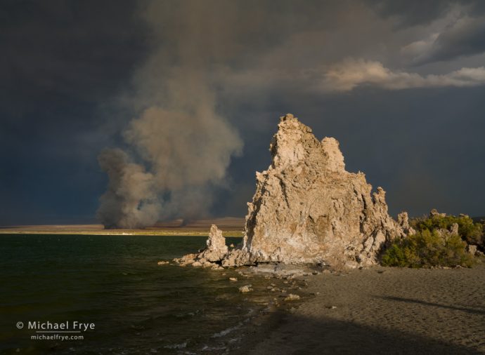 Tufa and wildfire, Mono Lake, CA, USA