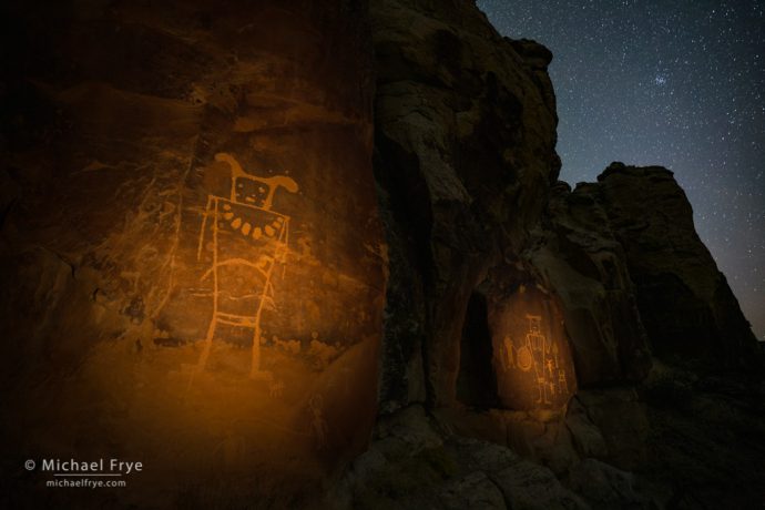 Fremont petroglyphs at night, Utah, USA