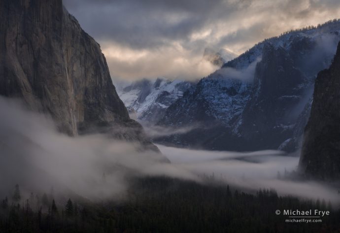 Half Dome and misty Yosemite Valley, Yosemite NP, CA, USA