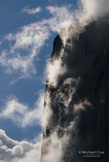 Clouds, mist, and halo effects around El Capitan, Yosemite NP, CA, USA