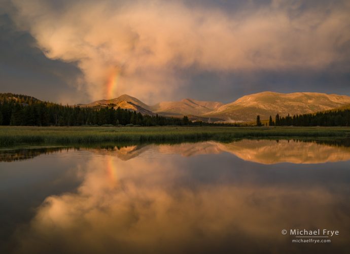 Rainbow and sunset clouds, Tuolumne Meadows, Yosemite NP, CA, USA