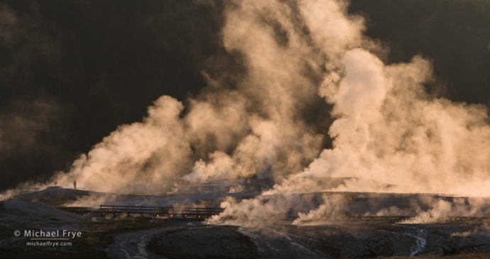 Early-morning mist in the Upper Geyser Basin, Yellowstone NP, WY, USA