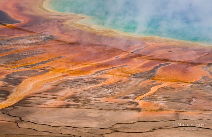 Patterns and colors around around a hot spring, Yellowstone NP, WY, USA