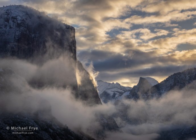 Sunrise from Tunnel View after a spring snowstorm, Yosemite NP, CA, USA