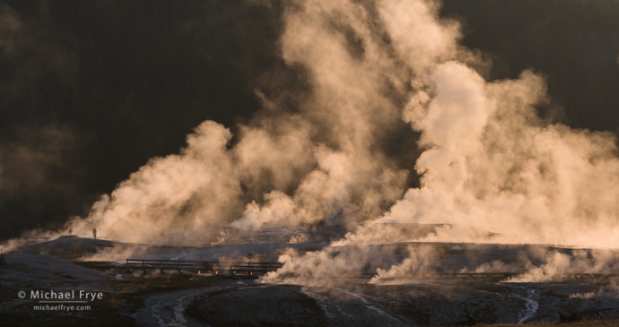 19. Early-morning mist in the Upper Geyser Basin, Yellowstone NP, WY, USA