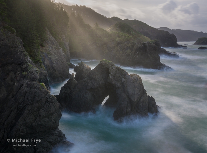 34. Sunbeams and natural bridge, Oregon Coast, USA