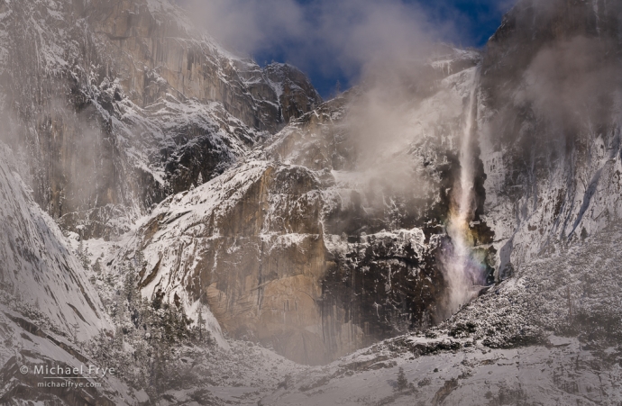 42. Rainbow on Upper Yosemite Fall after a snowstorm, Yosemite NP, CA, USA