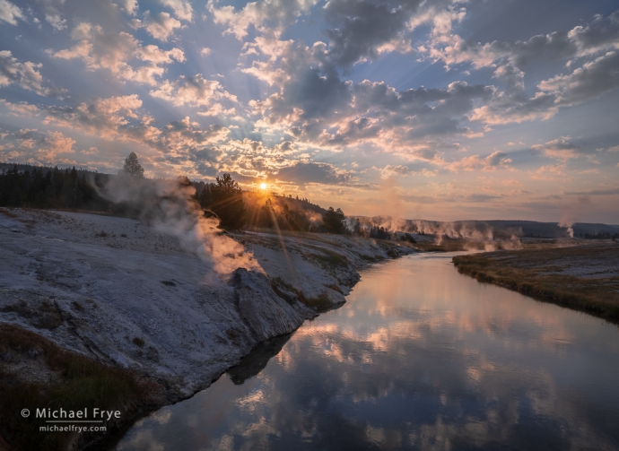 Firehole River at sunrise, Yellowstone NP, WY, USA