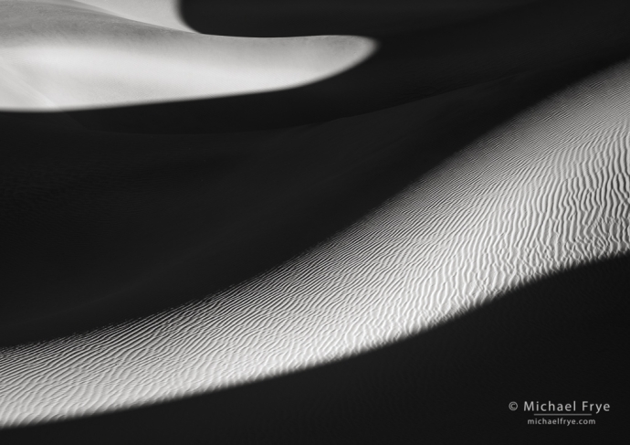 Light and shadows on sand dunes, Death Valley NP, CA, USA