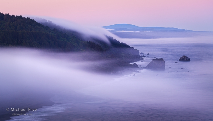 Fog along the northern California coast at sunrise, USA