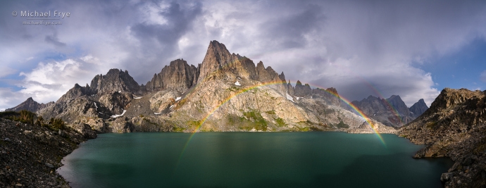 Morning rainbow over a high-country lake, Sierra Nevada, CA, USA