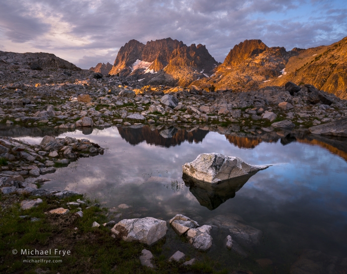 Rocky tarn at sunrise, Sierra Nevada, CA, USA