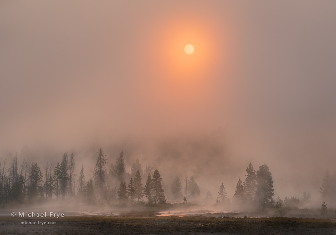 Misty sunrise, Yellowstone NP, WY, USA