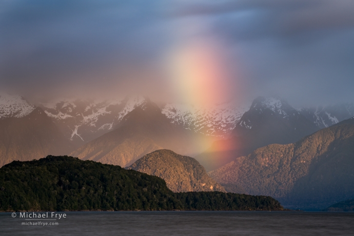 Rainbow over a Southland lake, New Zealand
