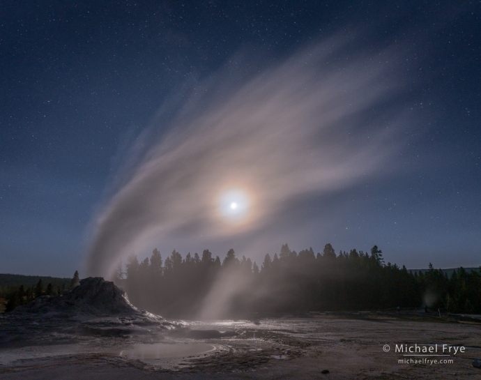 Castle Geyser by moonlight, Yellowstone NP, WY, USA