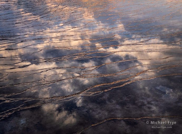 Terraces and cloud reflections, Yellowstone NP, WY, USA