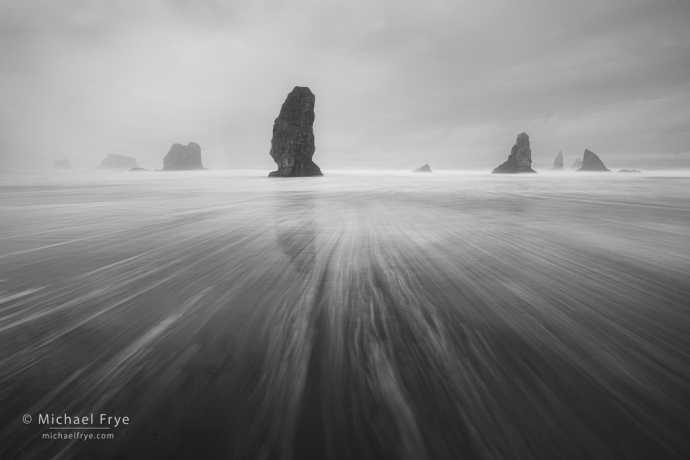 32. Sea stacks and receding wave, Oregon coast, USA