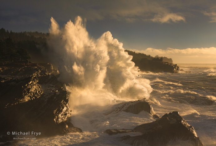 34. Crashing wave in late-afternoon light, Oregon coast, USA