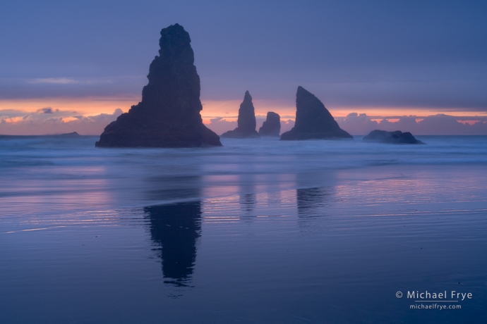 Sea stacks at sunset, Oregon, USA