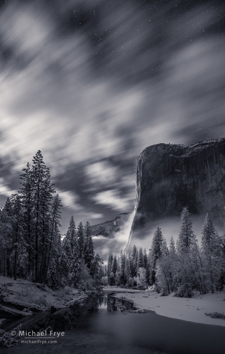 Moonlit clouds over El Capitan, Yosemite NP, CA, USA