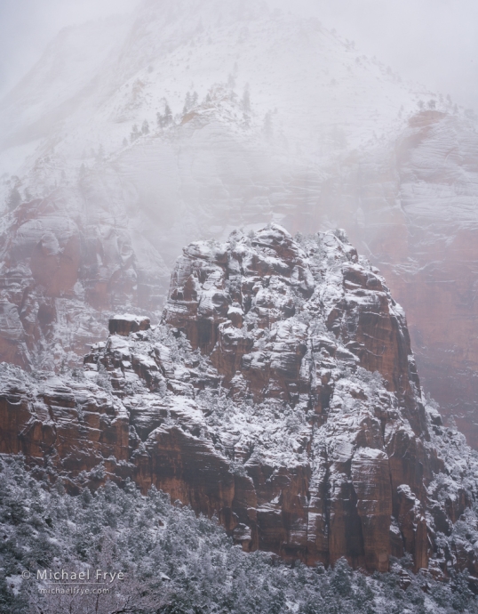 Cliffs and mist after a snowstorm, Zion NP, UT, USA
