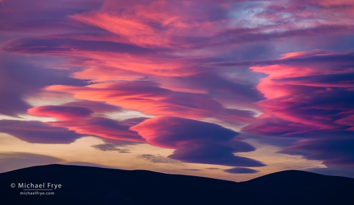 Lenticular clouds at sunset, eastern Sierra Nevada, CA, USA