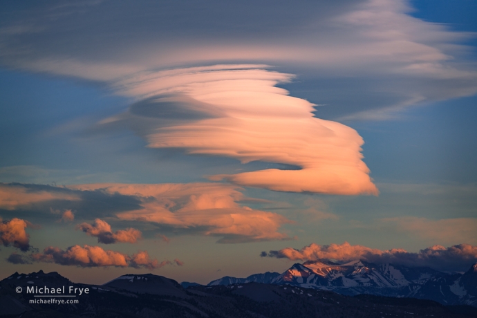 Lenticular clouds over Sierra peaks and the Mono Craters, eastern Sierra Nevada, CA, USA