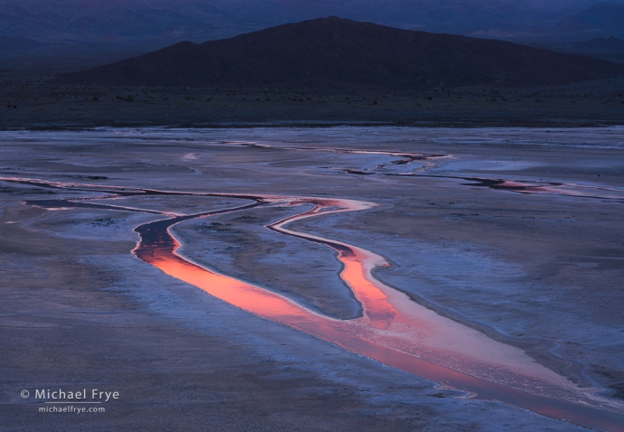 Stream rivulets in salt flats, Death Valley NP, CA, USA