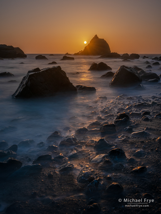 Rocky shore at sunset, northern California coast, USA (HDR Version)