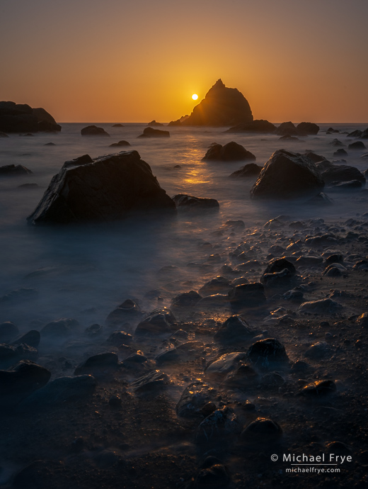 Rocky shore at sunset, northern California coast, USA (SDR Version)