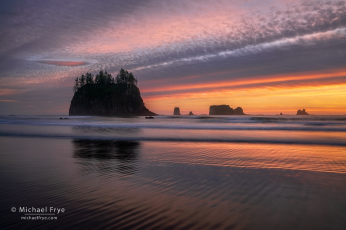 Sunset and sea stacks, Olympic NP, WA, USA