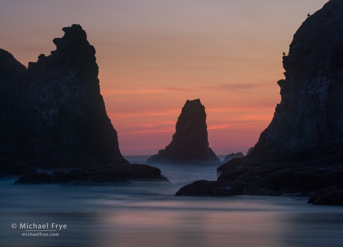 Sunset and sea stack, Oregon Coast, USA