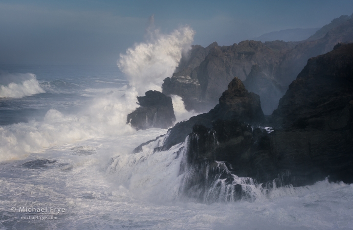 Wave crashing against cliffs, Oregon Coast, USA