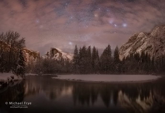 Half Dome, Glacier Point, and the Merced River at night, Yosemite NP, CA, USA