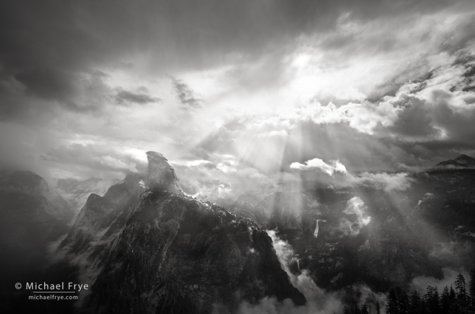 28. Sunbeams, Half Dome, and Nevada Fall from Glacier Point, Yosemite NP, California